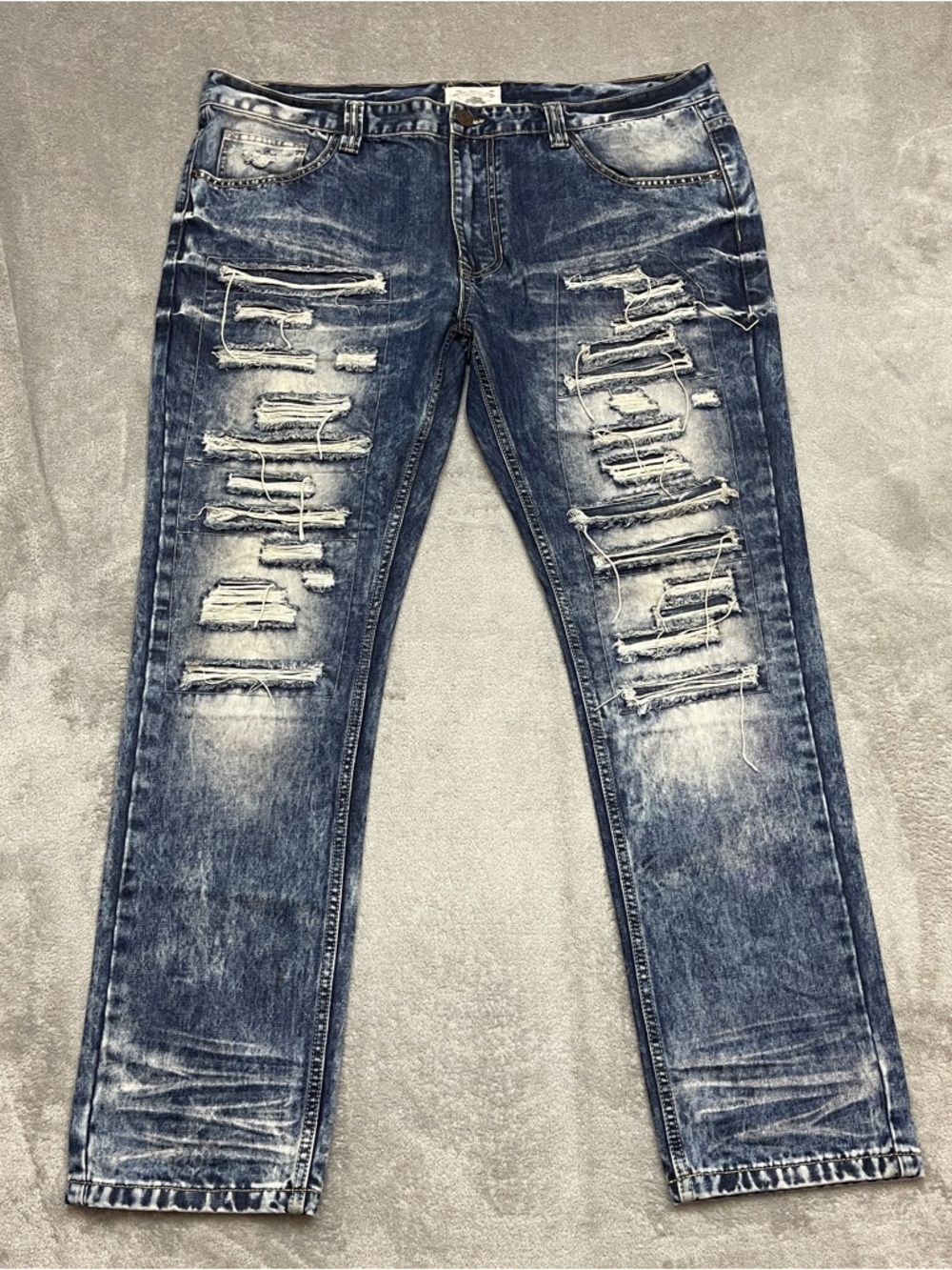 Smoke Rise Moto Biker Jeans Mens 42x32 Light Wash distressed Tapered Stretch